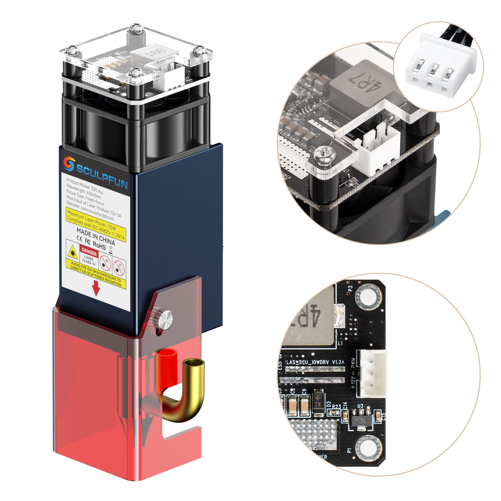 SCULPFUN S30 Pro Laser Module Interchangeable Lens Built-in Air Assist 10W High Density Laser Clean Cutting For Laser Engrav