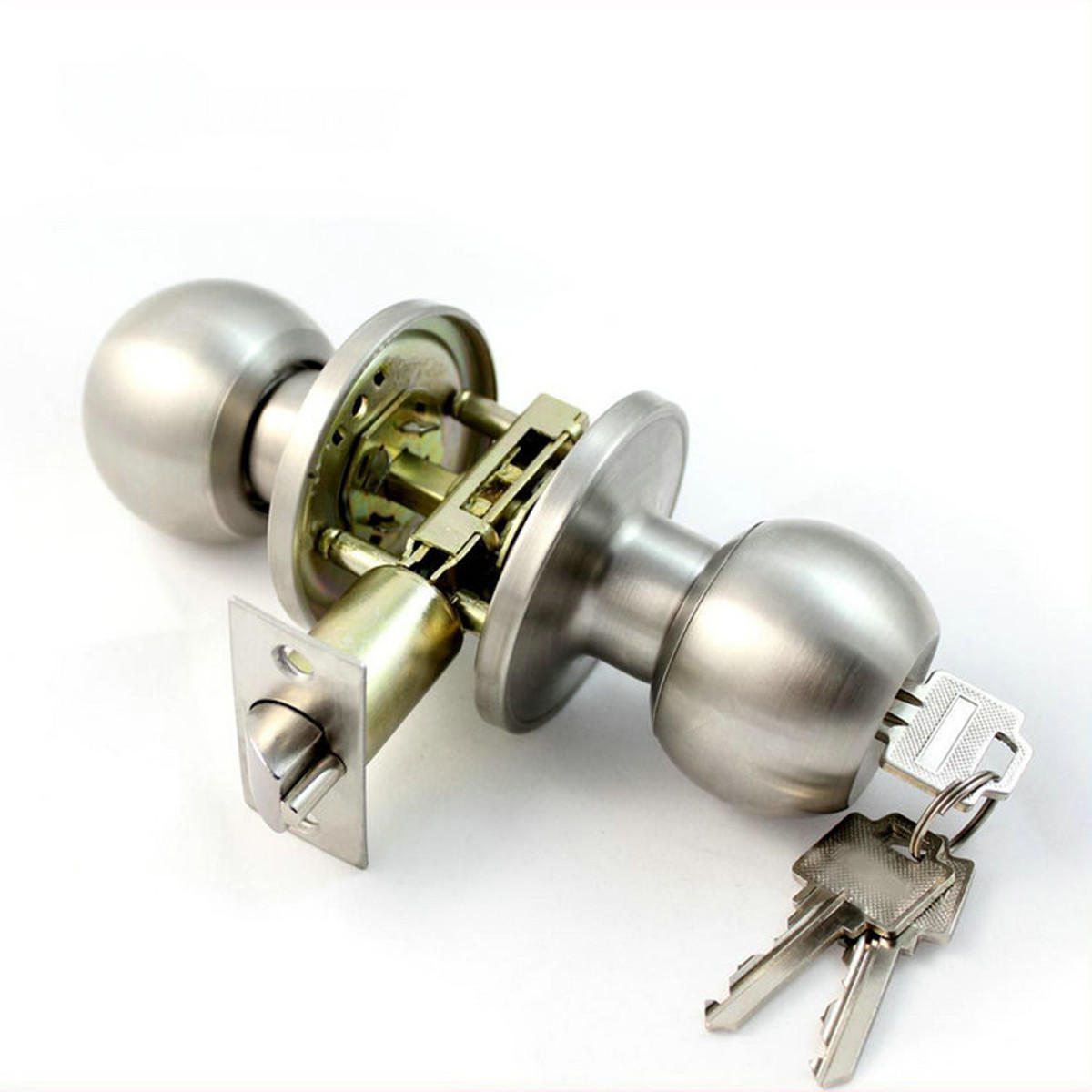 Stainless Steel Bathroom Round Door Knobs Set Handle Entrance Lock With Key COD