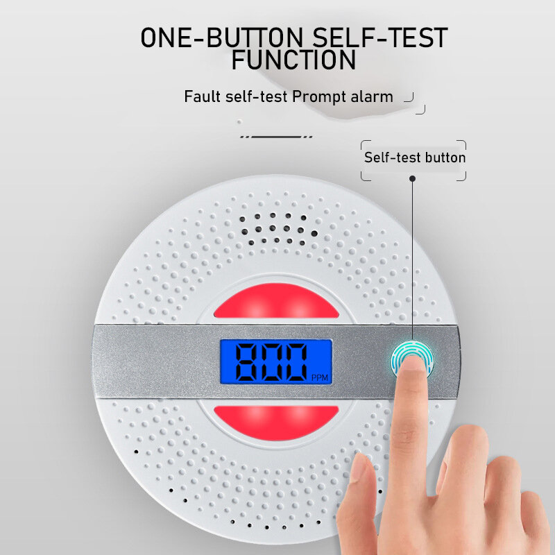 Home Smoke Detector Carbon Monoxide Detection Alarm Real-time Monitoring LED Display Sound Light Alarming Troubleshooting Functi