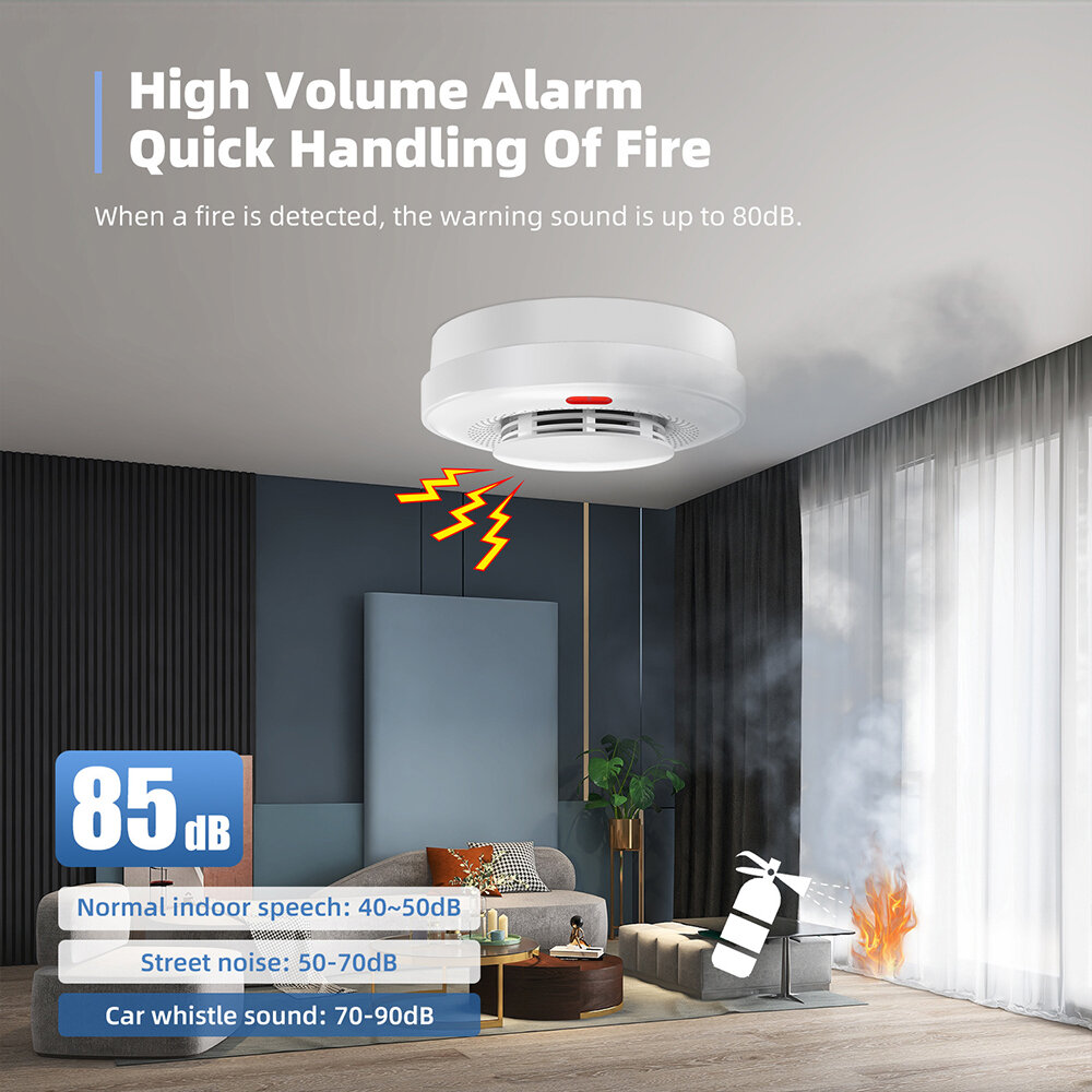 Tuya WiFi Smoke Detector Alarm Intelligent Wireless Home Fire Smoke Sensor Sound and Light APP Remote Control Fire Protection Al