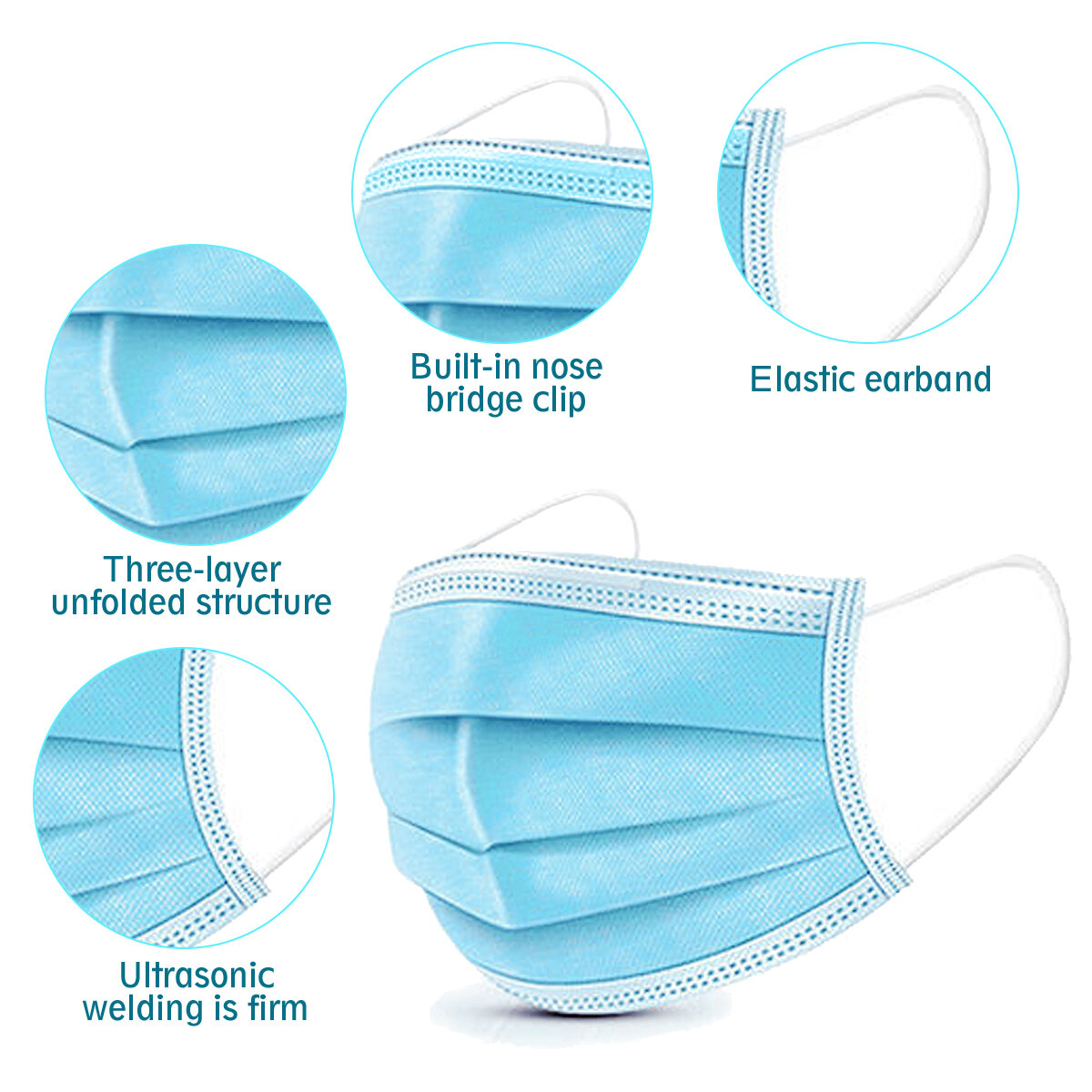 50Pcs Disposable Face Mask 3 Layer Protective Anti-Dust Respirator COD