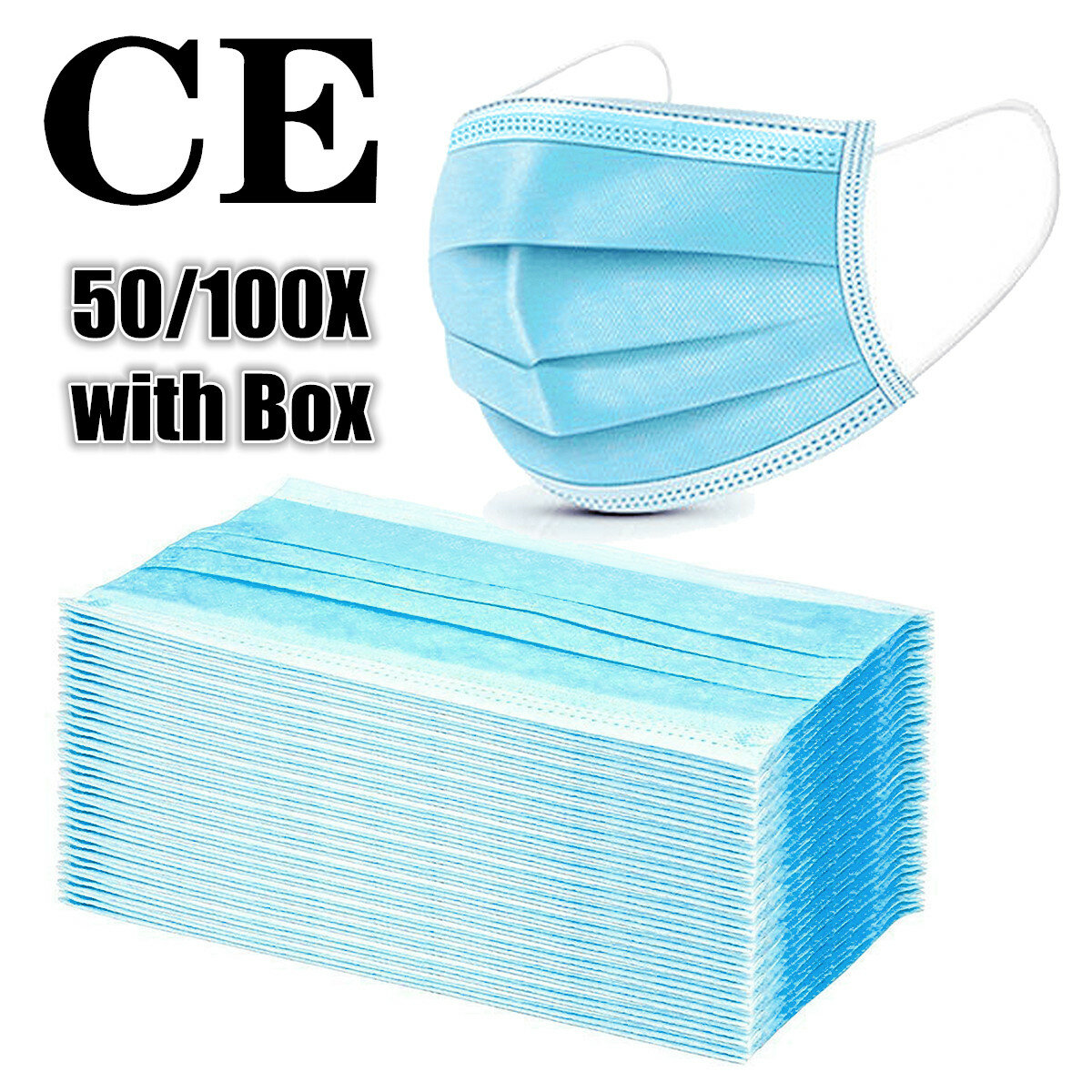 50Pcs Disposable Face Mask 3 Layer Protective Anti-Dust Respirator COD