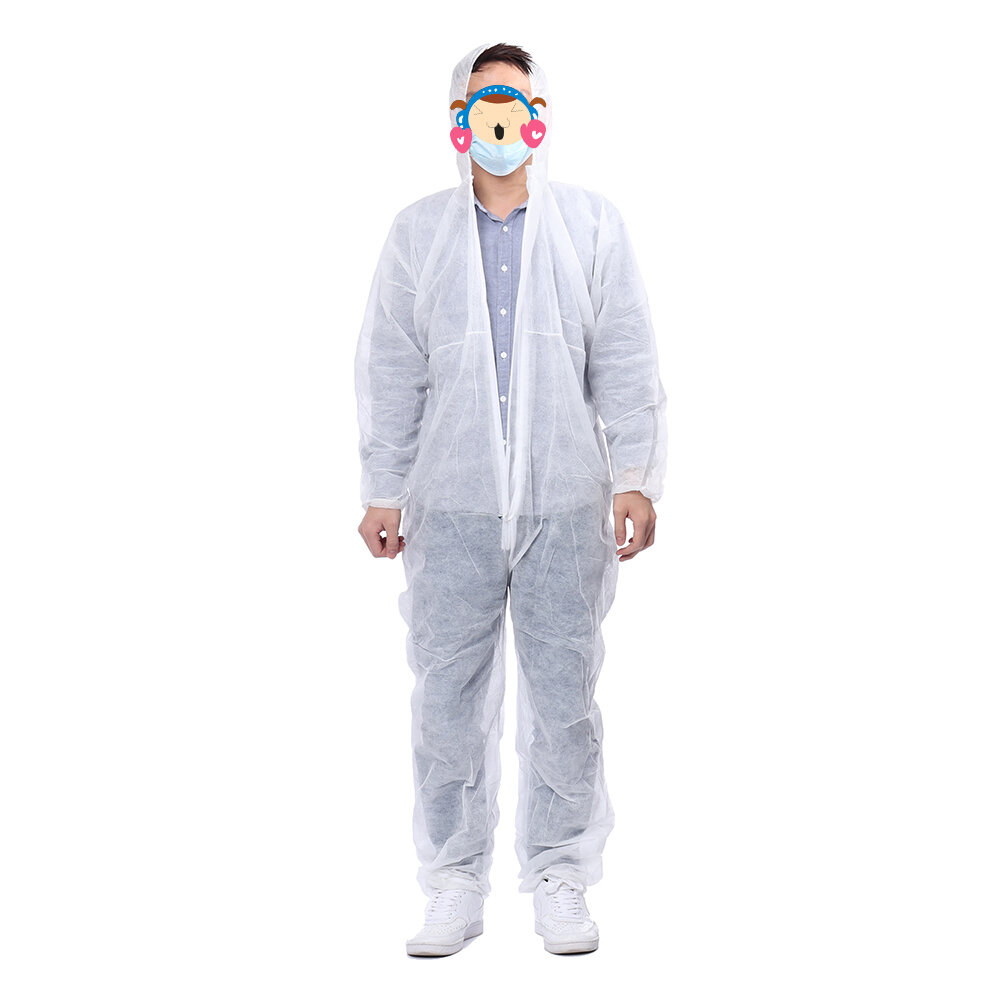 Disposable White Coveralls Dust Spray Suit Non-woven Clothing COD