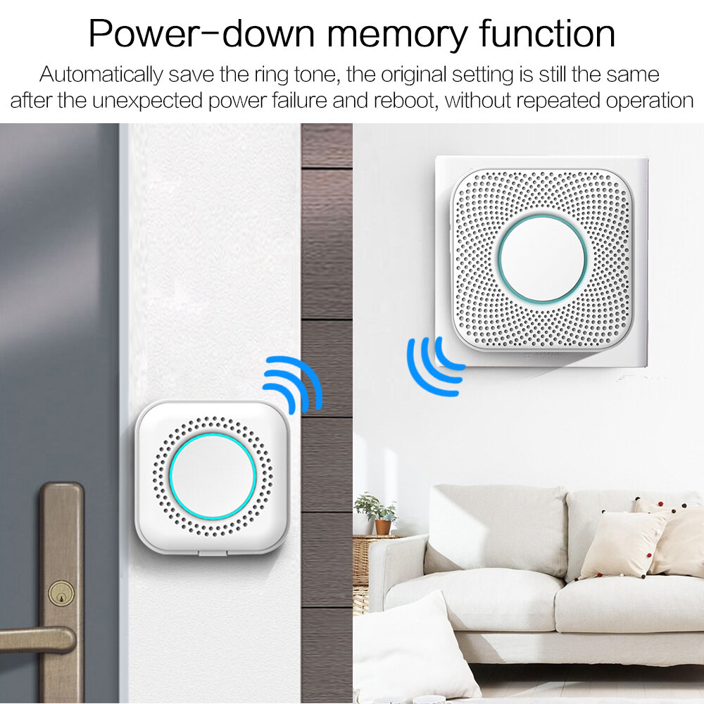 PGST PJ-16 Smart Home Music Doorbell Wireless Alarm Chimes 8-level Volume Built-in 36 Ringtones Door Bell for Home Safety