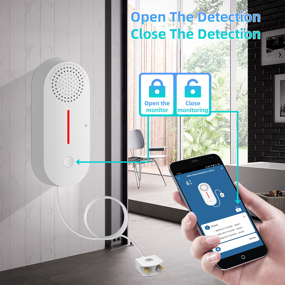 Tuya WiFi Smart Water Leakage Sensor Real-time Water Level Monitoring Overflow Leakage Detector APP Remote Alarm Push Time Setti