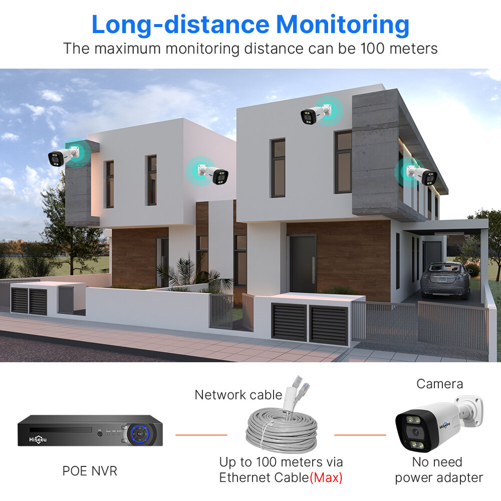 Hiseeu 8CH PoE Security CCTV Camera System Set Colorful Night Vision 2-way Audio APP Remote Monitoring H.265 AI Face Detection I