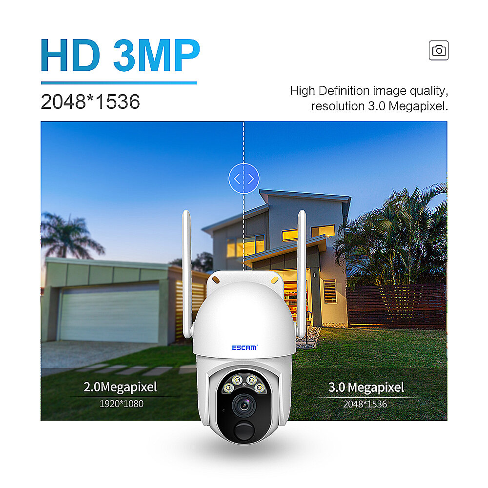 ESCAM QF103 3MP WiFi IP Camera Wireless PTZ Solar Panel Battery Cam Intelligent Night Vision Human Detection Two-way Audio IP66