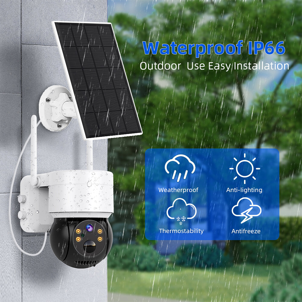 Hiseeu 1080P WiFi Camera with Solar Panel Outdoor PTZ IP Cam PIR Motion Detection Night Vision Two-way Audio 5X Zoom IP66 Waterp