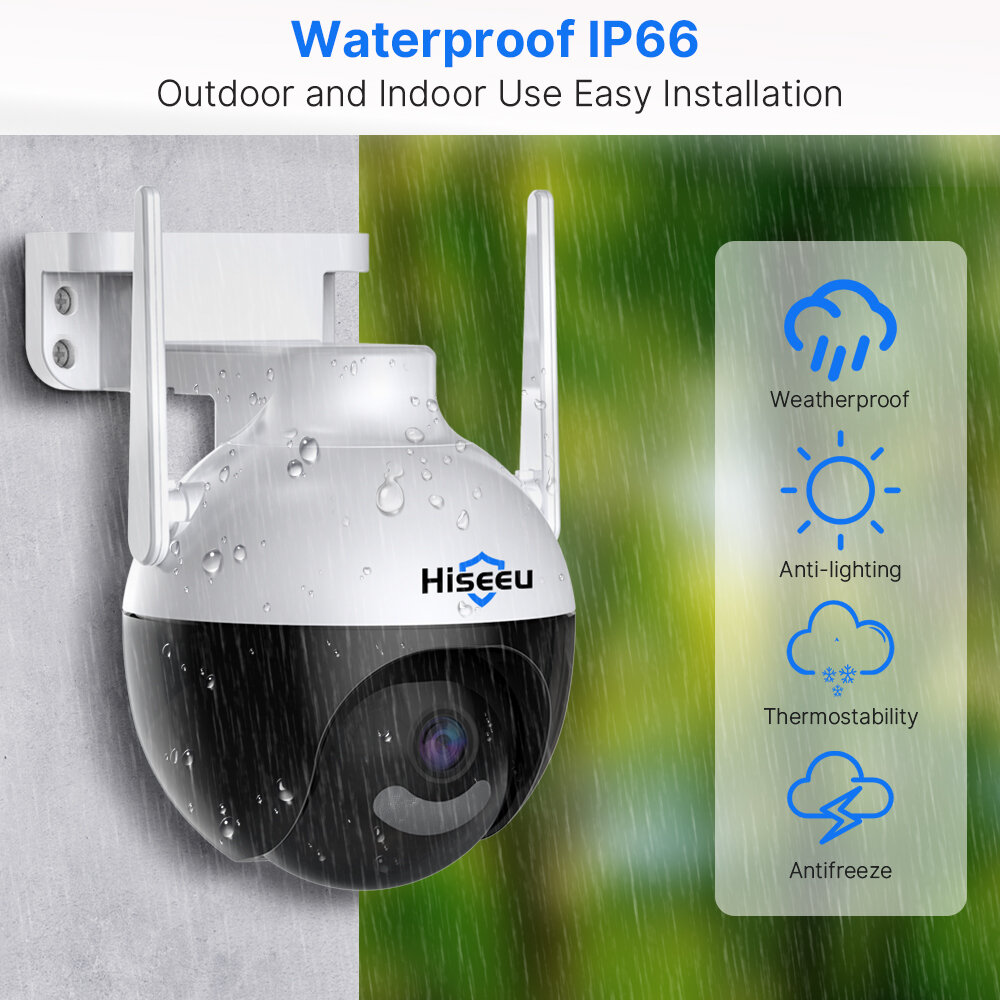 Hiseeu 4K 8MP WiFi Security Camera Outdoor Intelligent PTZ 2-way Audio Cam Night Vision AI Human Detection IP66 Waterproof Suppo