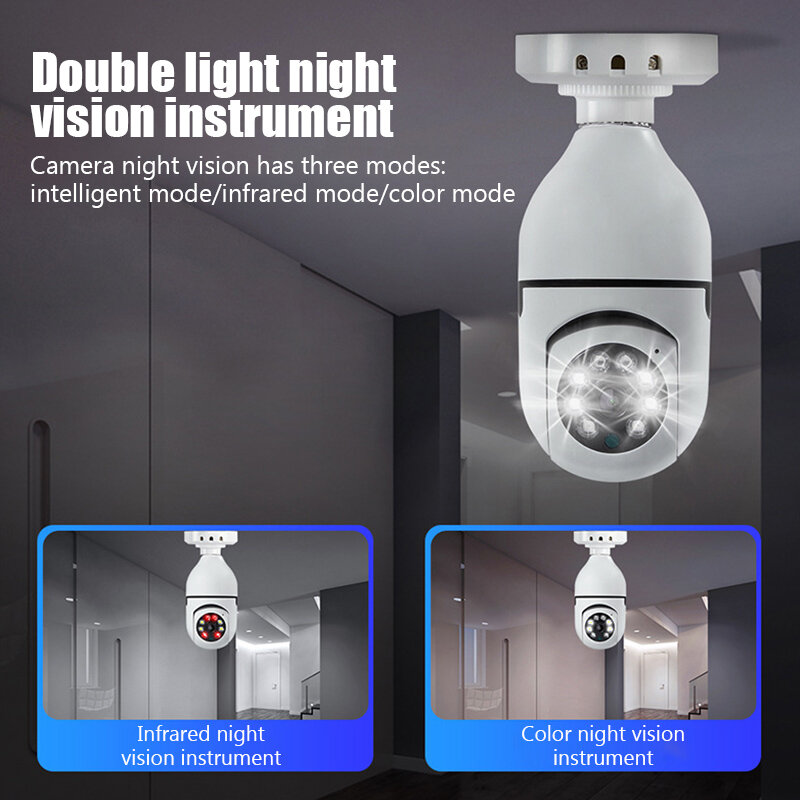 E27 Bulb WiFi Surveillance Camera Wireless Night Vision Auto Human Tracking Cam Home Panoramic Security Protection Monitor Camer