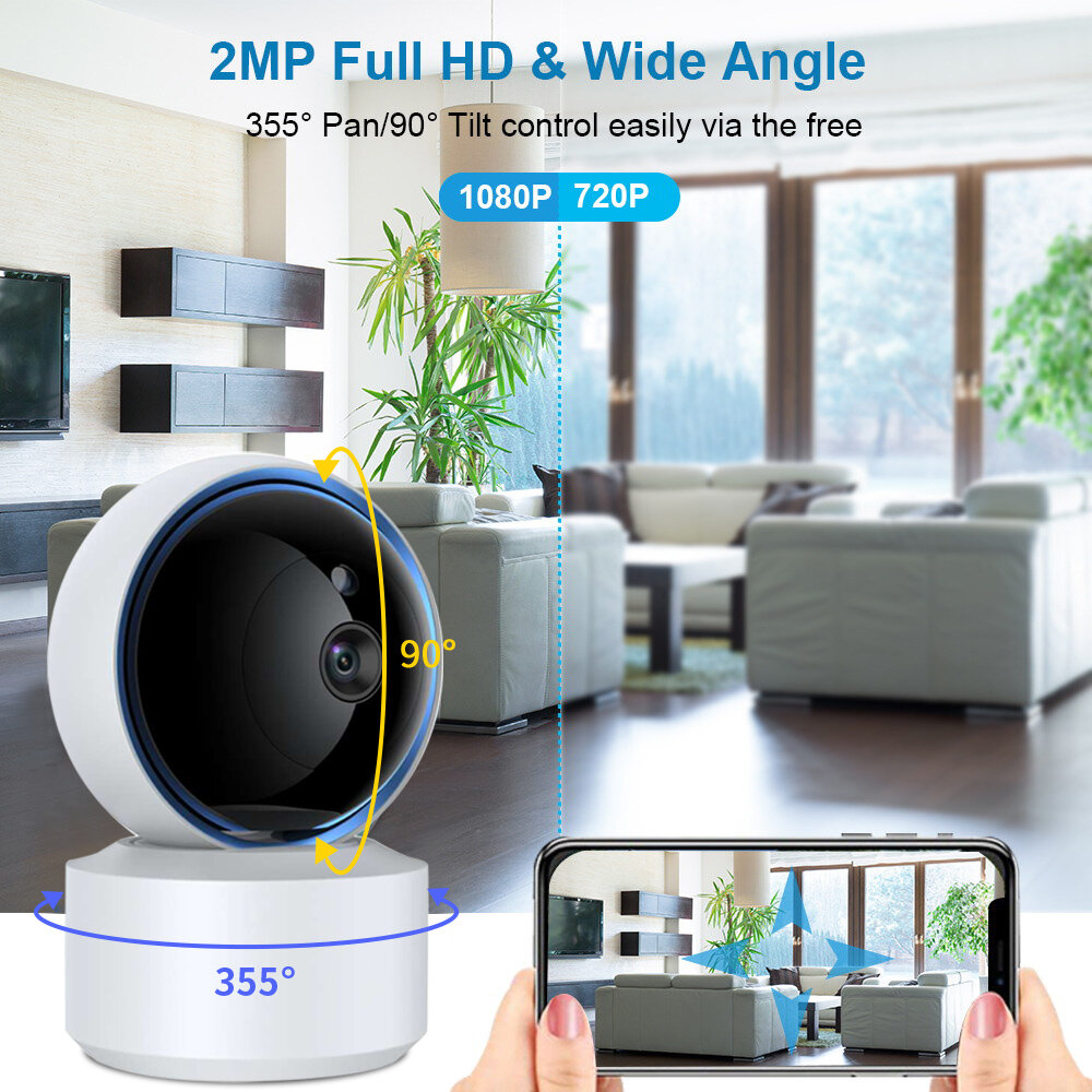 2MP Smart Tuya Security Camera Wireless PTZ IP Cam IR Night Vision Motion Detection Two-way Intercom Phone Remote Monitoring Ala