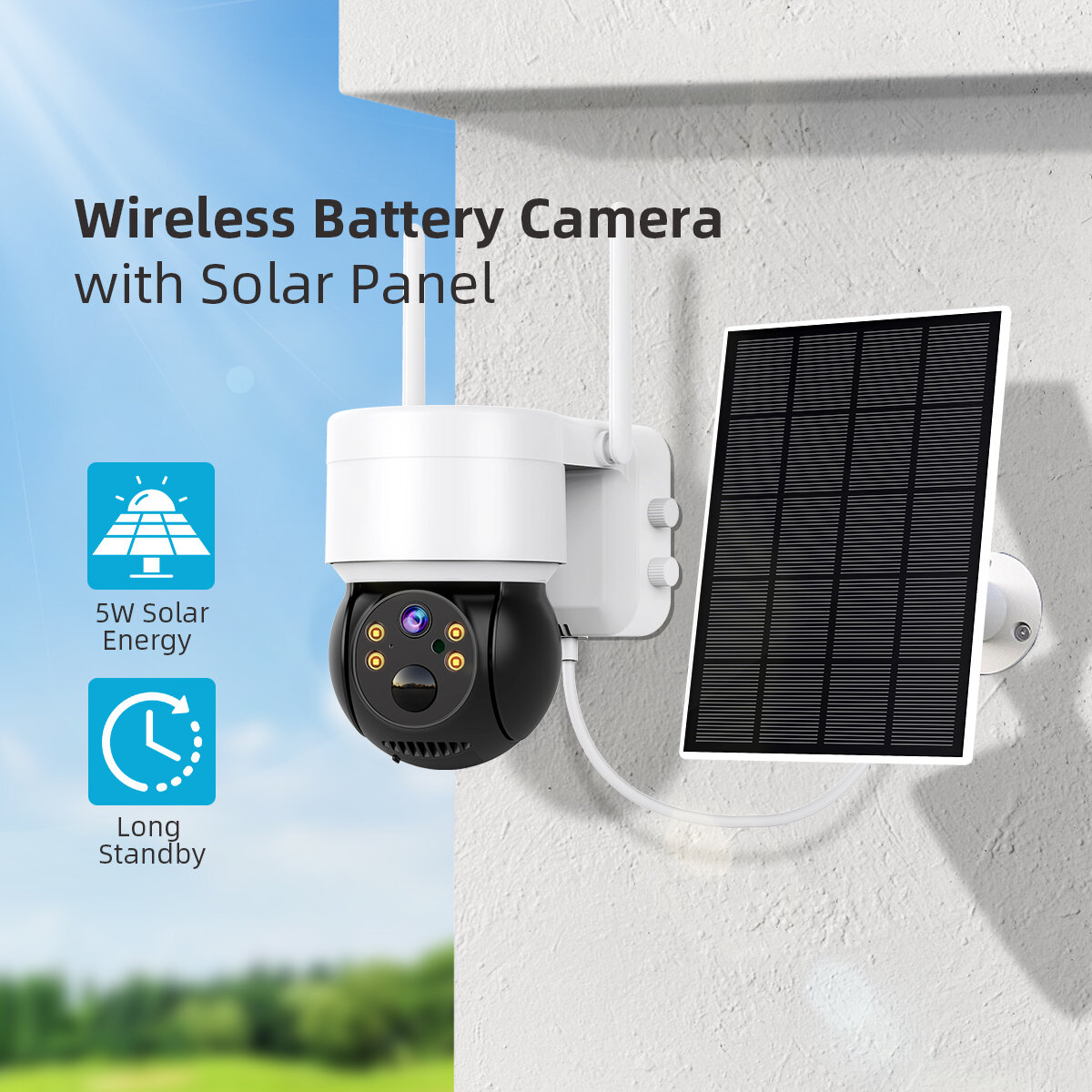 Q6 5W Solar-Powered Wireless Camera 2MP HD Low Power Consumption PIR Human Detection Night Vision 2-way Audio IP66 Waterproof Ho