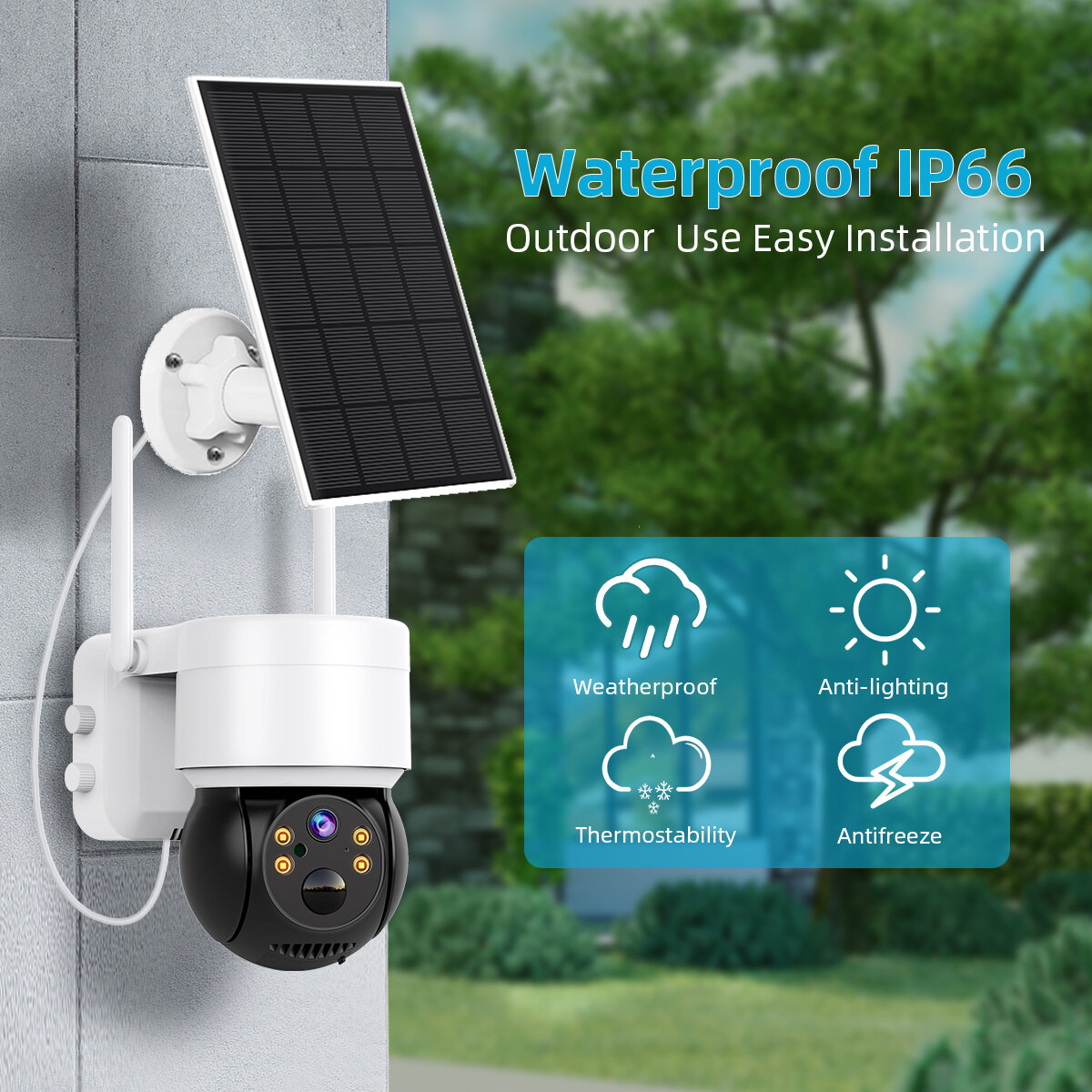 Q6 5W Solar-Powered Wireless Camera 2MP HD Low Power Consumption PIR Human Detection Night Vision 2-way Audio IP66 Waterproof Ho