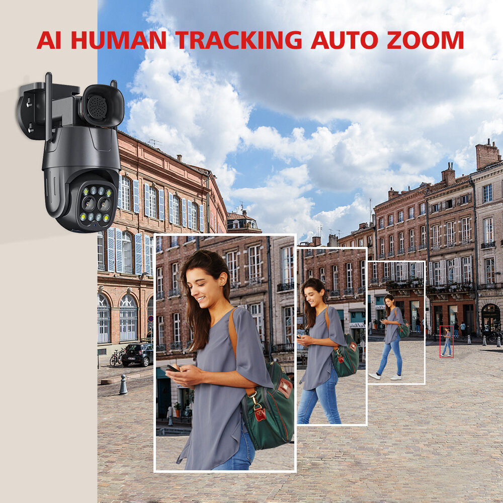 DIDSeth IP Camera Wifi/4G EU Version PTZ 4MP+4MP Dual Lens 2.8mm-8mm 10X Zoom Outdoor AI Human Tracking Color Night Vision Secur