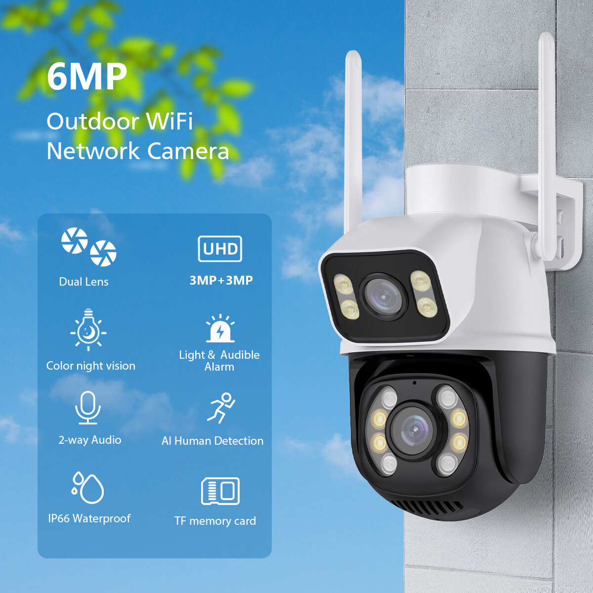 3MP+3MP WiFi IP Camera 4K 6MP Wireless Security Surveillance Cameras NETIP Onvif Human Detection Home Outdoor CCTV IP Camera Dua