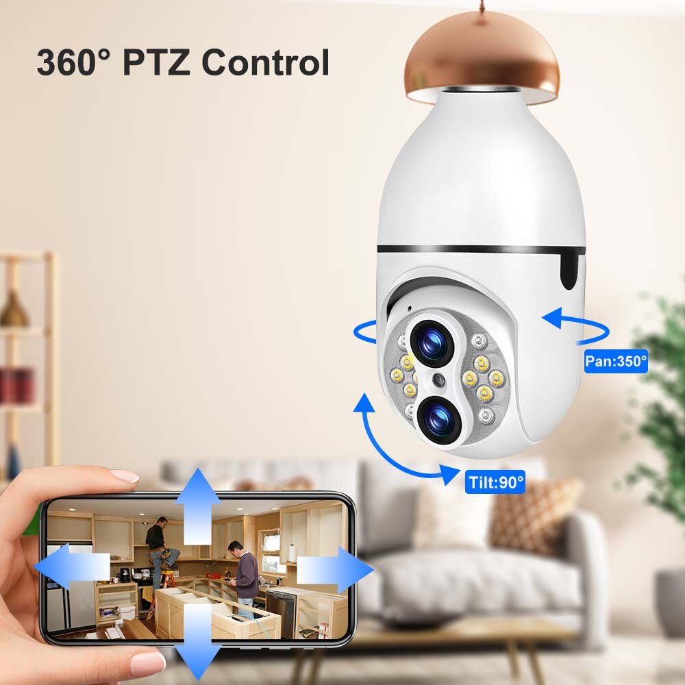 Guudgo E27 2MP+2MP WiFi Bulb Surveillance Camera Dual Lens 10X Zoom Color Night Vision Motion Detection Two-way Audio 4MP PTZ IP