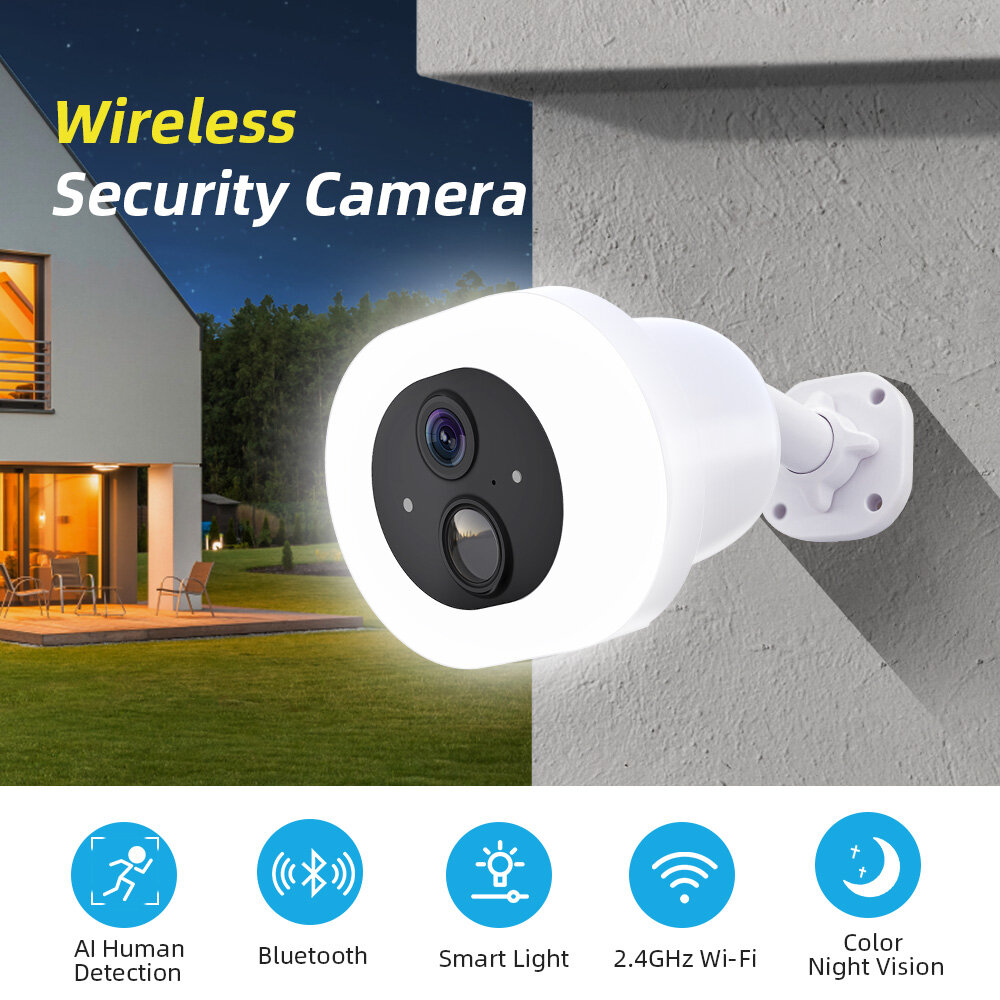 2MP WiFi IP Camera 2.4G Outdoors Wireless Security Cam Color Night Vision PIR Human Detection IP66 Waterproof Two-way Audio H.26