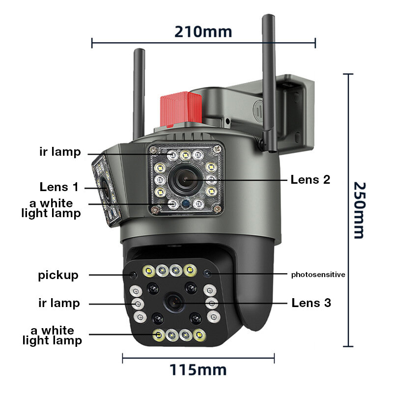 2MP+2MP+2MP Three Lens WIFI IP Outdoor Camera Motion Tracking Night Vision Audio Intercom Phone Remote Control Three Screen Wate