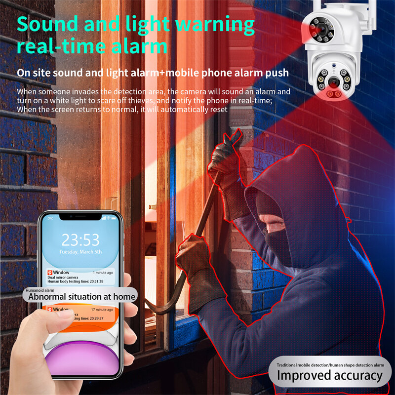 4MP UHD PTZ IP Dome EU Camera Dual Lens Double Screen AI Humanoid Detection Full Color CCTV Intercom APP Remote Home Surveillanc