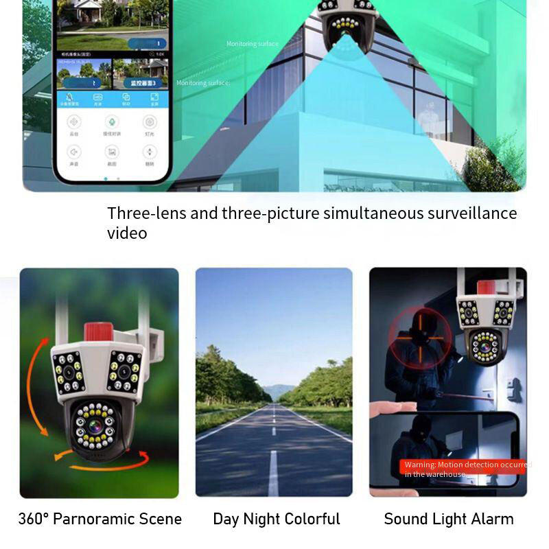 3K 5MP IP Camera Three Lens WiFi Wireless Outdoor PTZ Smart Home Security Protection Color Night Vision Auto Tracking Audio Inte