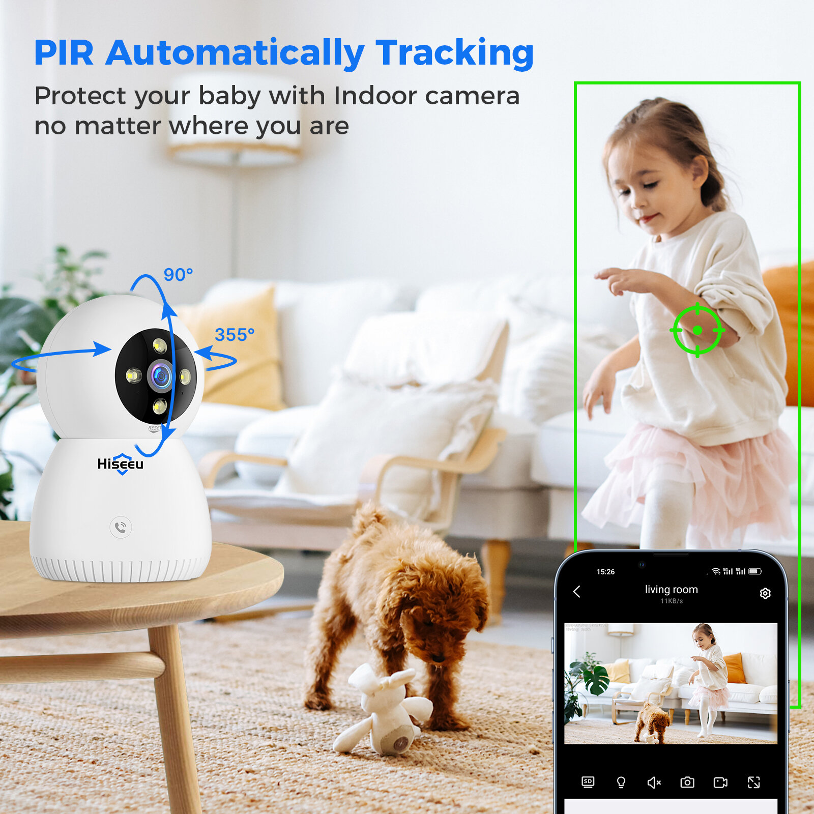 Hiseeu FJ5C Indoor Security Camera 2.4G/5G 5MP PTZ Wireless Baby Monitor Pet Camera Auto Tracking Night Vision 2-Way Audio PIR D