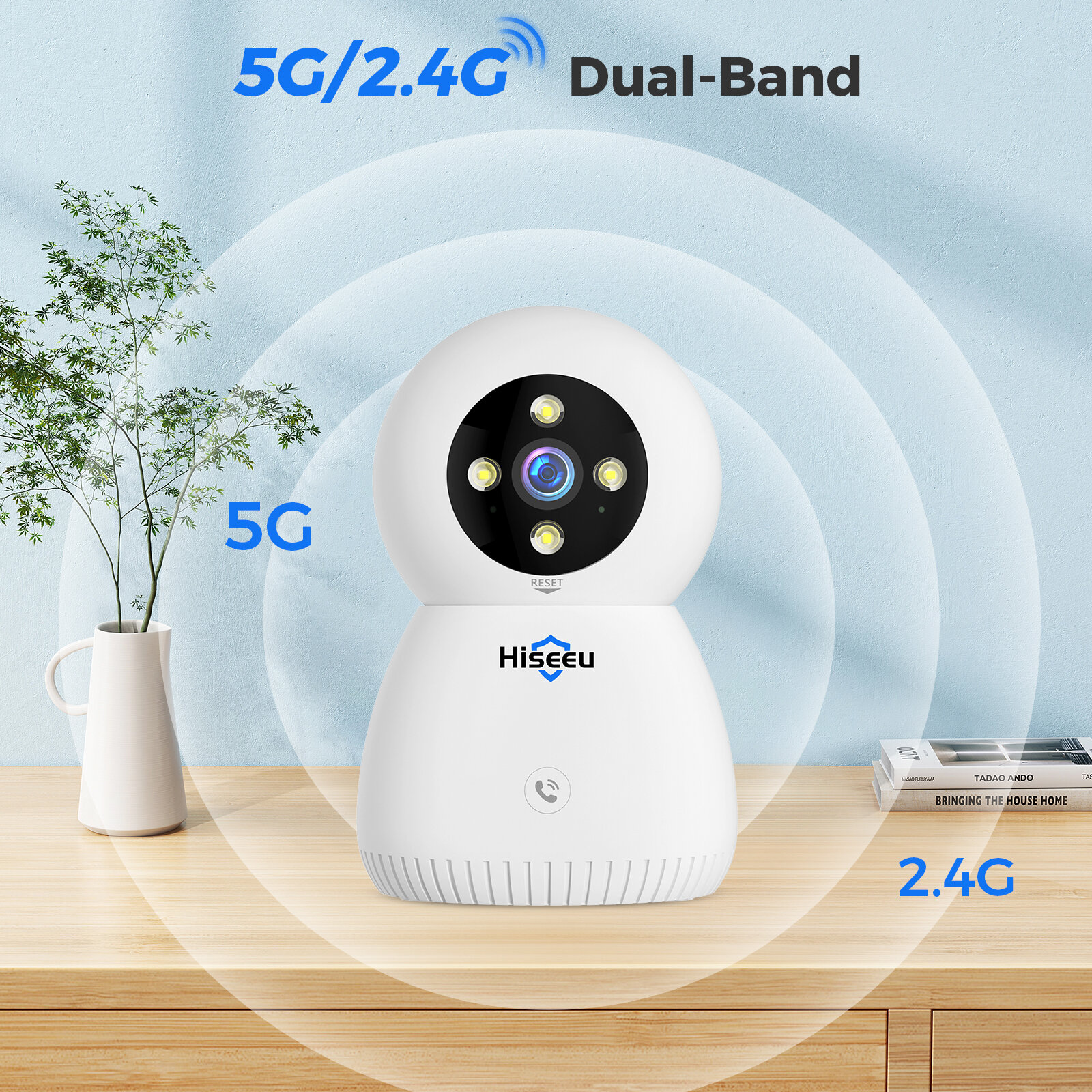 Hiseeu FJ5C Indoor Security Camera 2.4G/5G 5MP PTZ Wireless Baby Monitor Pet Camera Auto Tracking Night Vision 2-Way Audio PIR D