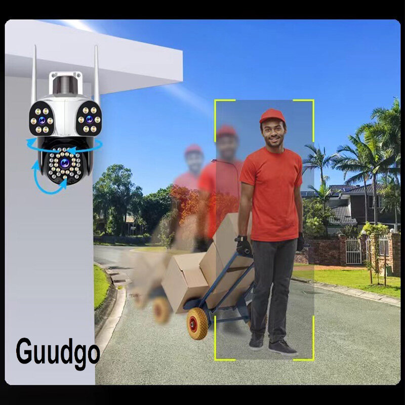 Guudgo 3MP+3MP+3MP Outdoor WiFi Cameras Three Screen View HD IP Camera Color Night Vision Human Detection Two-way Intercom IP66