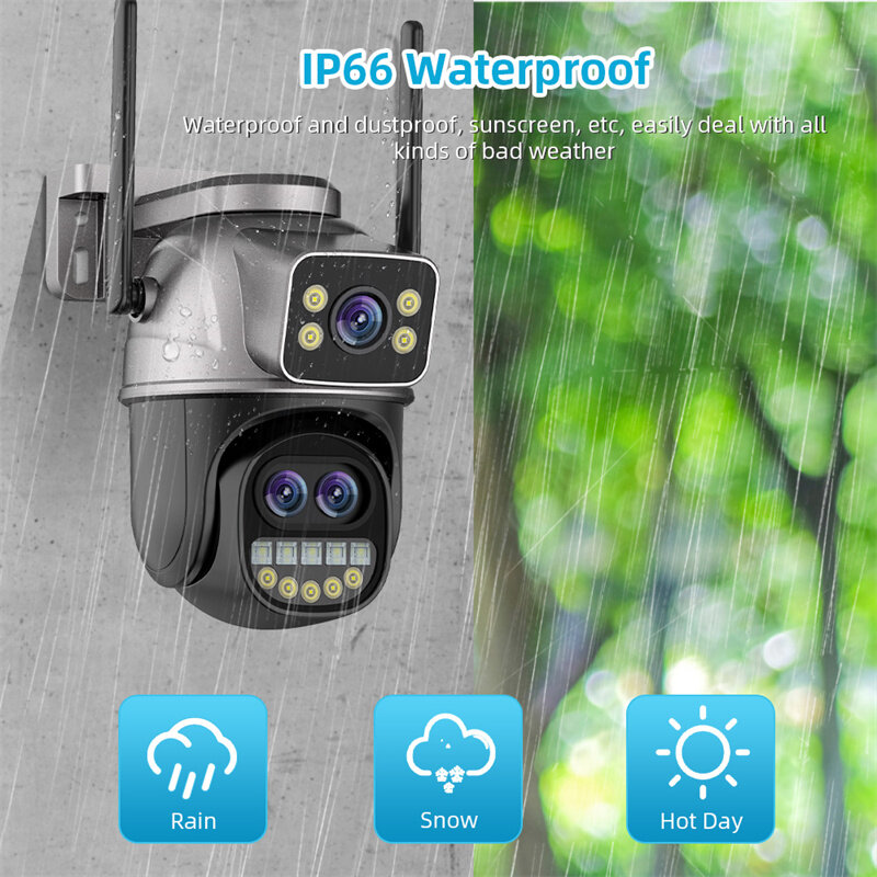 Guudgo 4K HD WiFi IP Camera 8MP Three Lens 5X Zoom Outdoor Security Camera Night Vision Motion Detection 2-way Audio IP66 Waterp