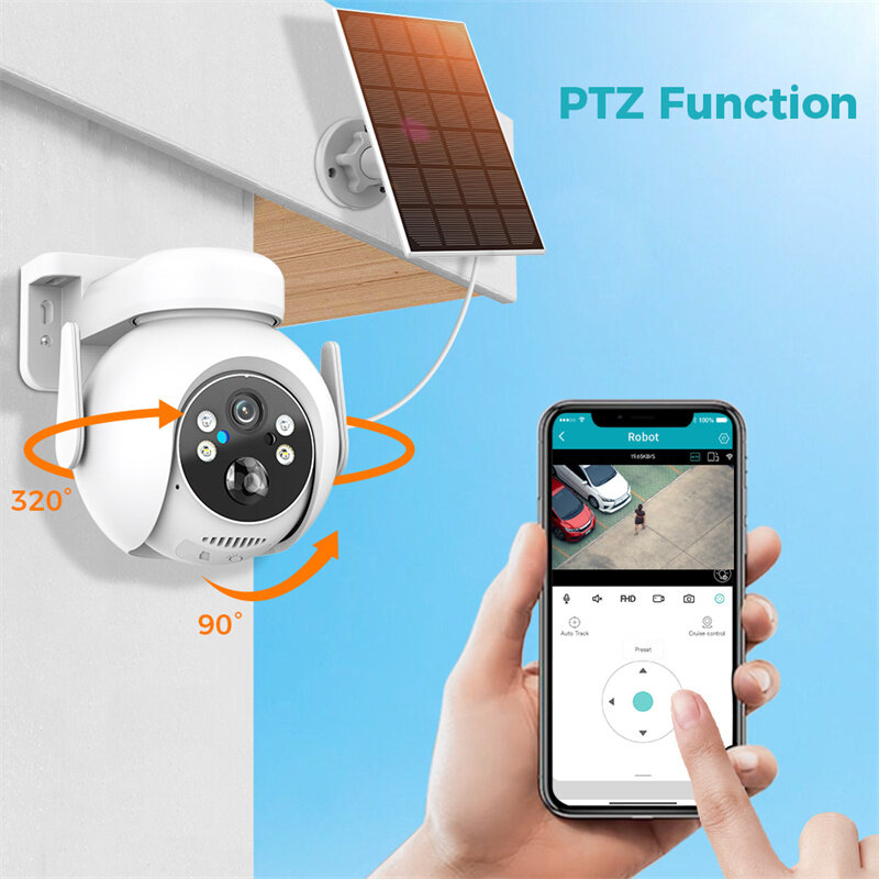 Sovmiku WTD614 2K 4MP Solar PTZ WiFi Camera Outdoor Wireless IP Cam with Solar Panel Night Vision Humanoid Detection Two-way Aud