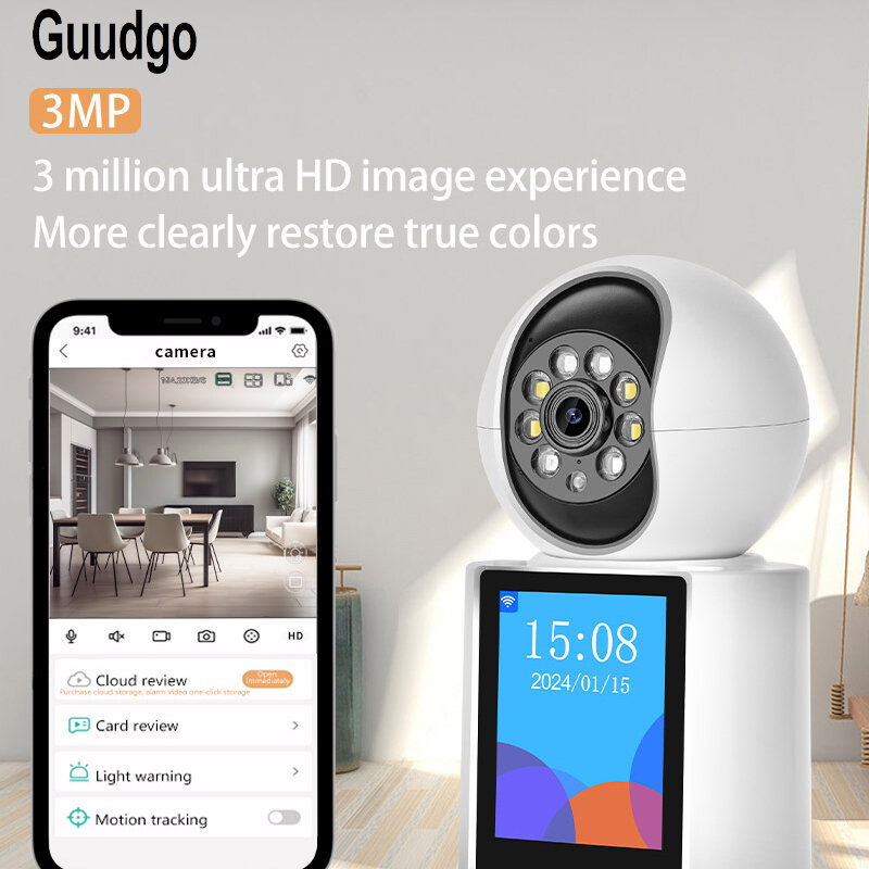 Guudgo 3MP 2.8 Inch IPS Screen Video Calling Camera Wireless PTZ IP Dome Camera Night Vision Humanoid Tracking Alarm Push Home S