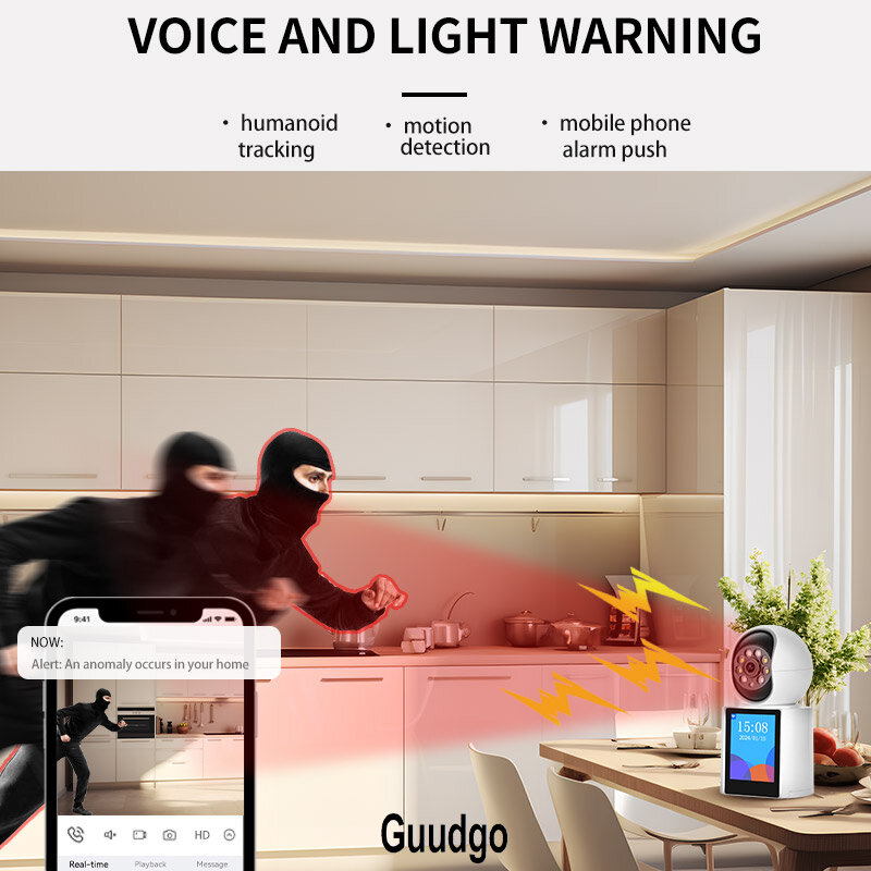 Guudgo 3MP 2.8 Inch IPS Screen Video Calling Camera Wireless PTZ IP Dome Camera Night Vision Humanoid Tracking Alarm Push Home S