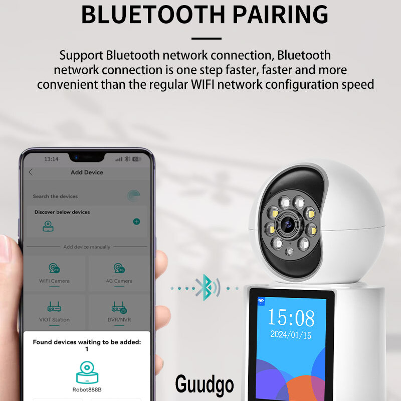 Guudgo 3MP 2.8 Inch IPS Screen Video Calling Camera Wireless PTZ IP Dome Camera Night Vision Humanoid Tracking Alarm Push Home S