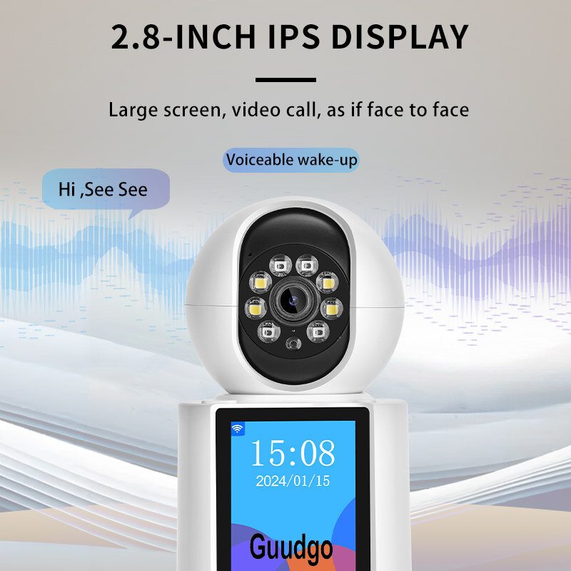 Guudgo 3MP 2.8 Inch IPS Screen Video Calling Camera Wireless PTZ IP Dome Camera Night Vision Humanoid Tracking Alarm Push Home S