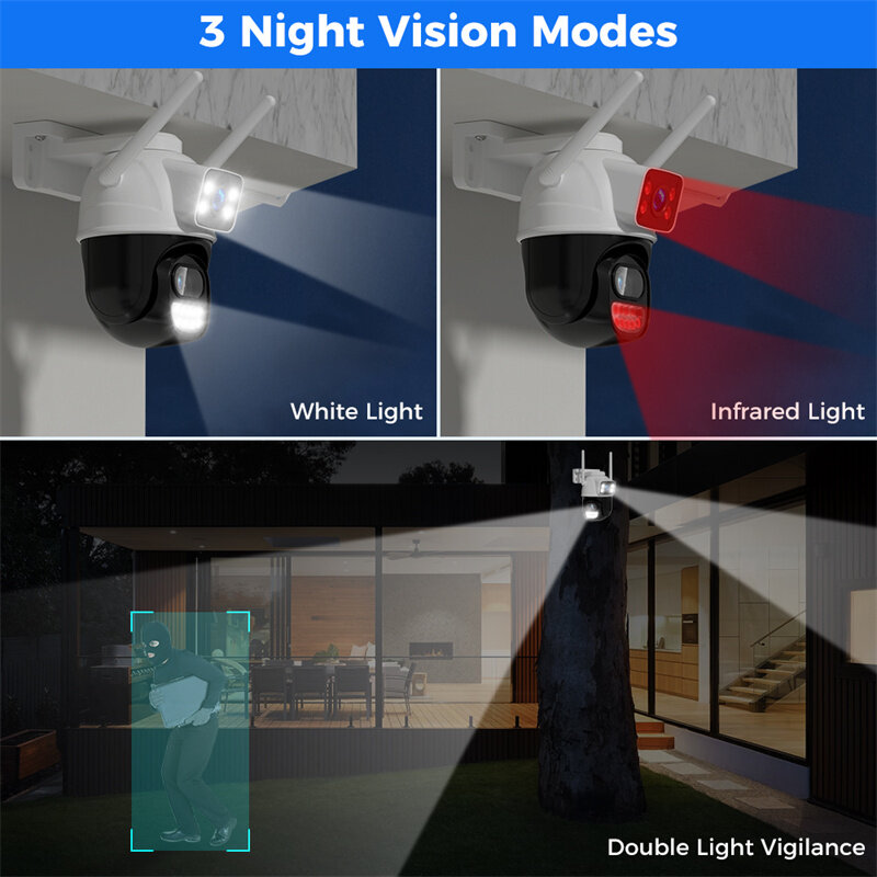 WS418B 4K 8MP Dual Lens Outdoor WiFi Camera Wireless PTZ Security ONVIF H.265+ Cam Night Vision AI Humanoid Detection Auto Track