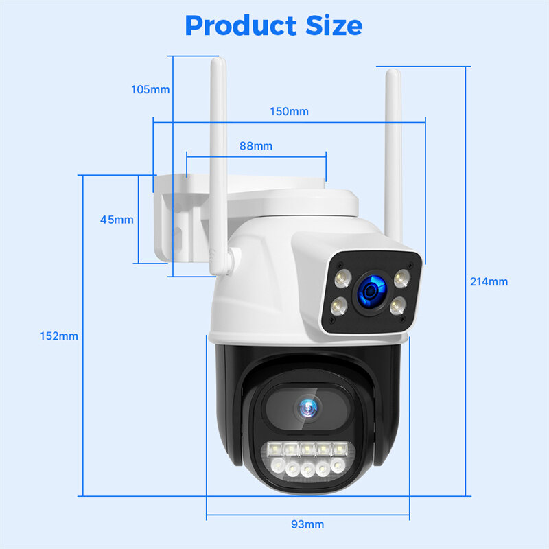 WS418B 4K 8MP Dual Lens Outdoor WiFi Camera Wireless PTZ Security ONVIF H.265+ Cam Night Vision AI Humanoid Detection Auto Track