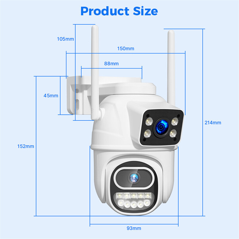 WS418 4K 8MP Dual Lens WiFi Surveillance Camera ONVIF H.265+ Outdoor WiFi Cam Wireless Color Night Vision Human Detection IP66 W