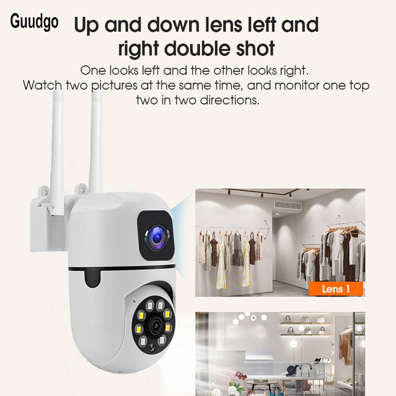 Guudgo 2MP 1080P Dual Llens WiFi Surveillance Camera 360° Panoramic HD Night Vision Humanoid Tracking Two-way Intercom Wirel