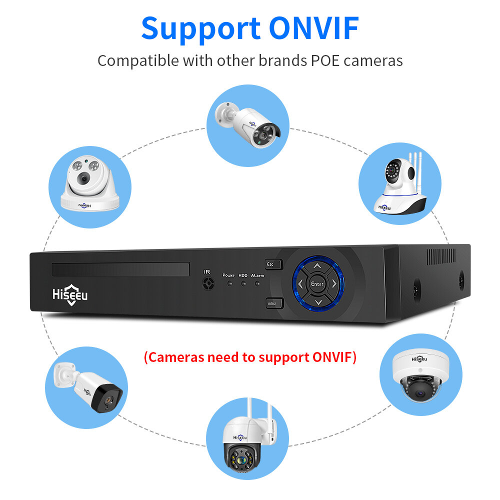 Hiseeu H5NVR-P-8 8CH POE NVR iP Security Surveillance Camera H.265+ CCTV System 8MP 4K Audio Video Recorder Face Detection Camer