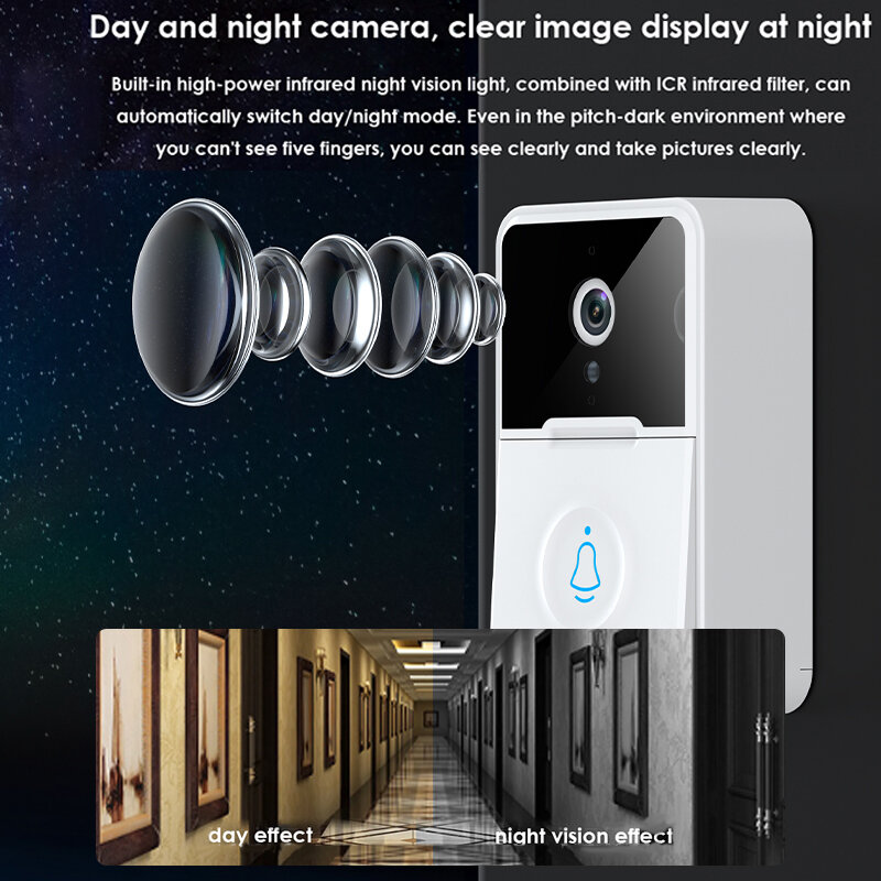 X3pro Smart WiFi Video Doorbell Night Vision Two-way Audio APP Control Remote Phone Push Notifications Home Security Monitor Doo