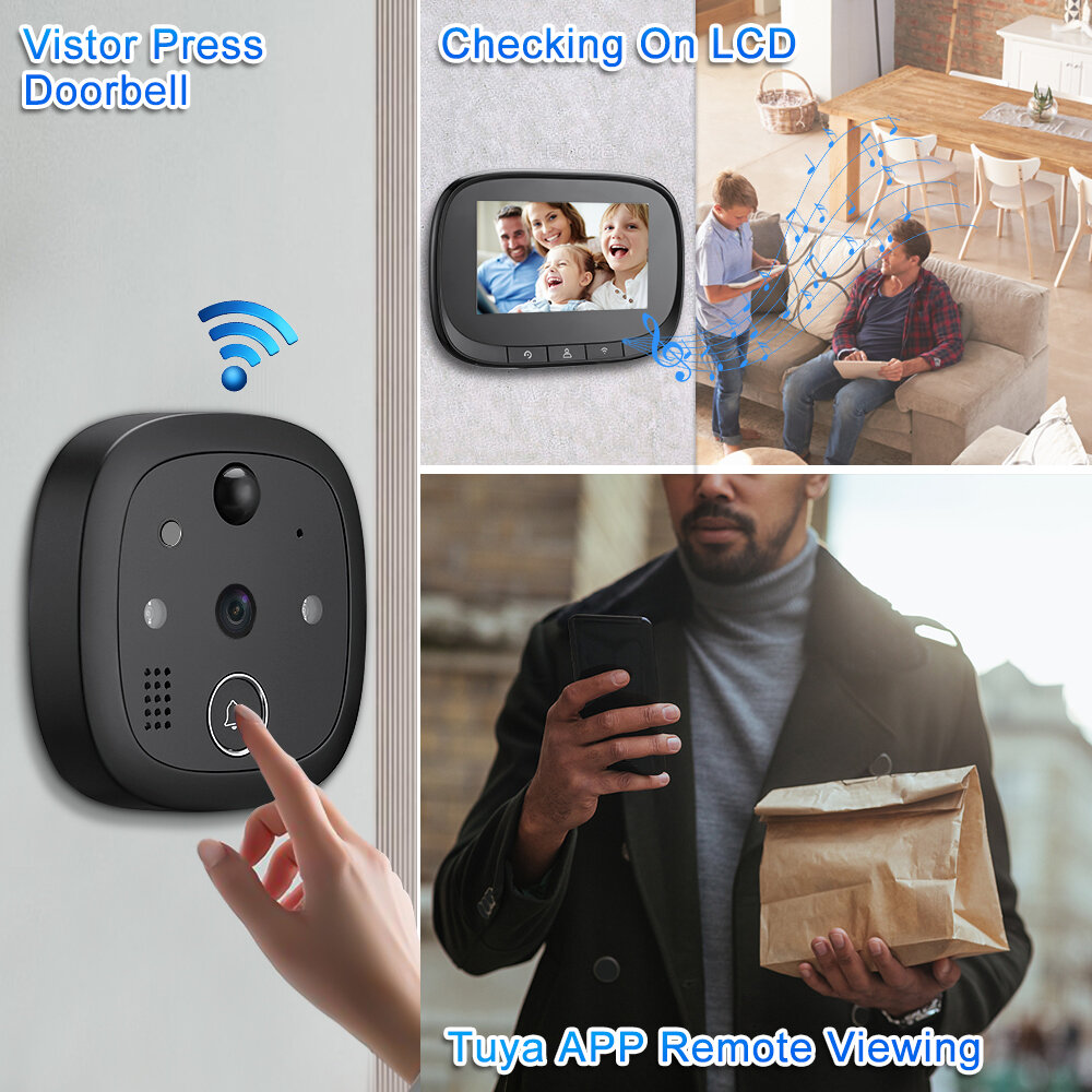 W2 Tuya Smart WiFi Door Viewer Wireless Video Doorbell with Remote Intercom APP Control Night Vision Smart Home Video Cat Eye Do