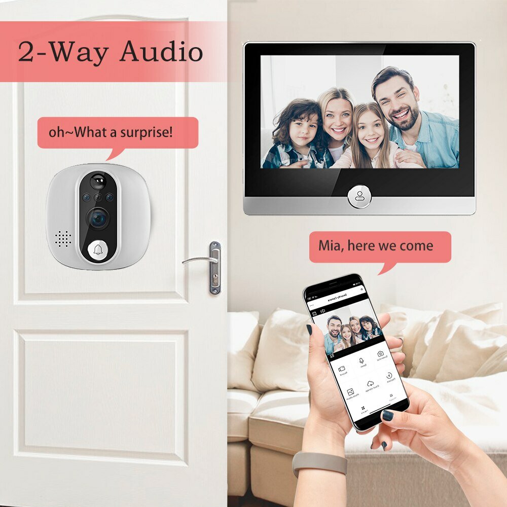 Tuya W1 1080P Peephole Camera IPS LCD Digital Door Viewer Remote Phone Intercom WiFi Smart Home Video Doorbell Camera