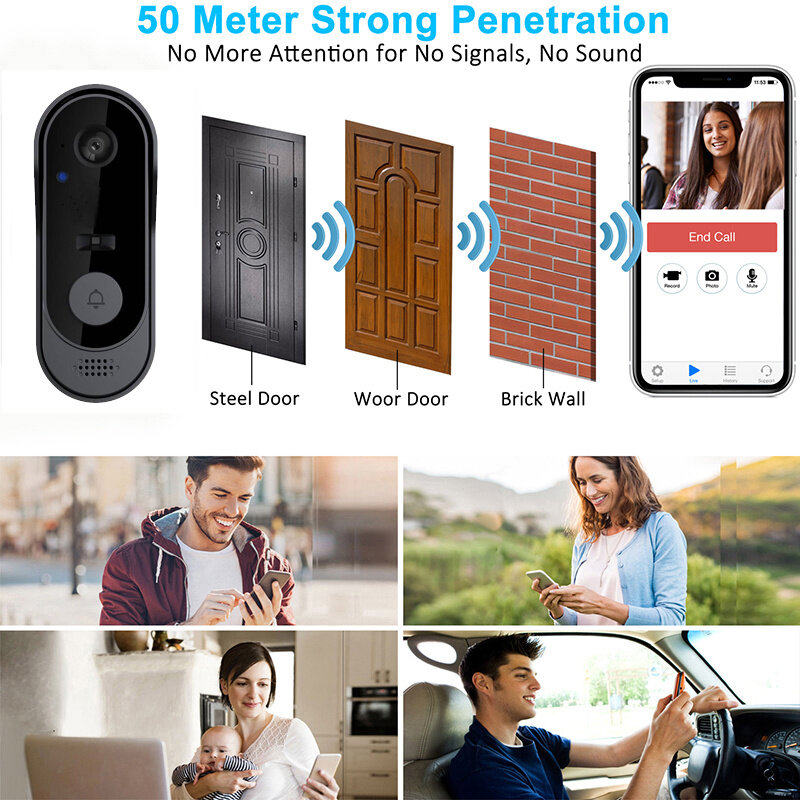 M9 Wireless Video Doorbell Night Vision Two-way Intercom 2.4G WiFi Phone Remote Visual Door Bell 50M Penetration