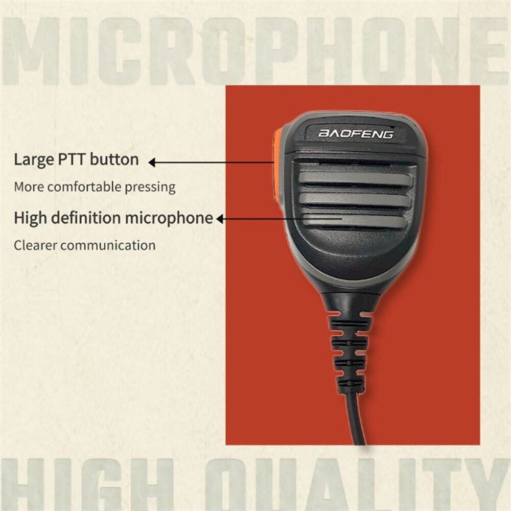 Baofeng Microphone Walkie Talkie High-definition Audio Large PTT Handheld Mic for Baofeng BF-UV5R/888S/82