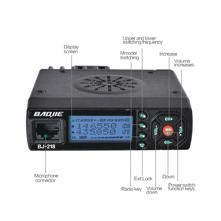 BaoJie BJ-218 25W Mobile Radio VHF UHF 136-174 400-470MHz Ham Radio Car Walkie Talkie Long Range