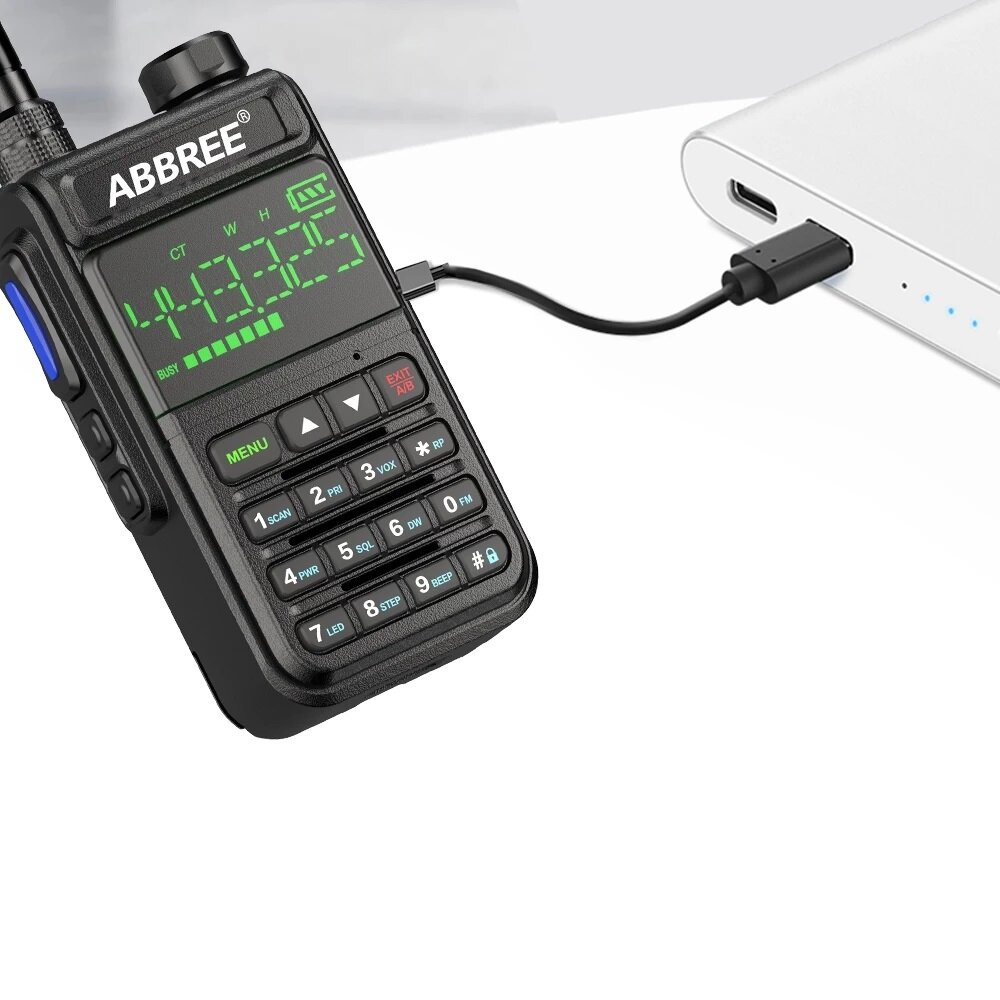 ABBREE AR-518 Full Bands Walkie Talkie 128 Channels LCD Color Screen Two Way Radio Air Band DTMF SOS Emergency Function