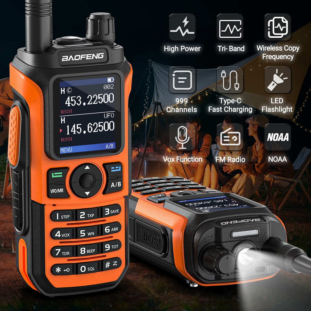 Baofeng UV-21 PRO L V2 Walkie Talkie Tri-band Long Range Portable Ham Radios Type-C Rechargeable Amateur Two-Way Radio for Hunti