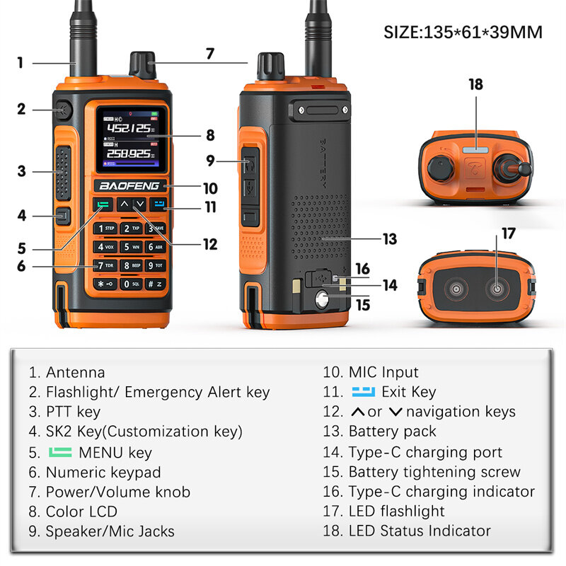 Baofeng UV-17 Pro GPS Handheld Walkie Talkie Six Bands Wireless Copy Frequency Flashlight Type-C Charger Ham Transceiver FM Radi