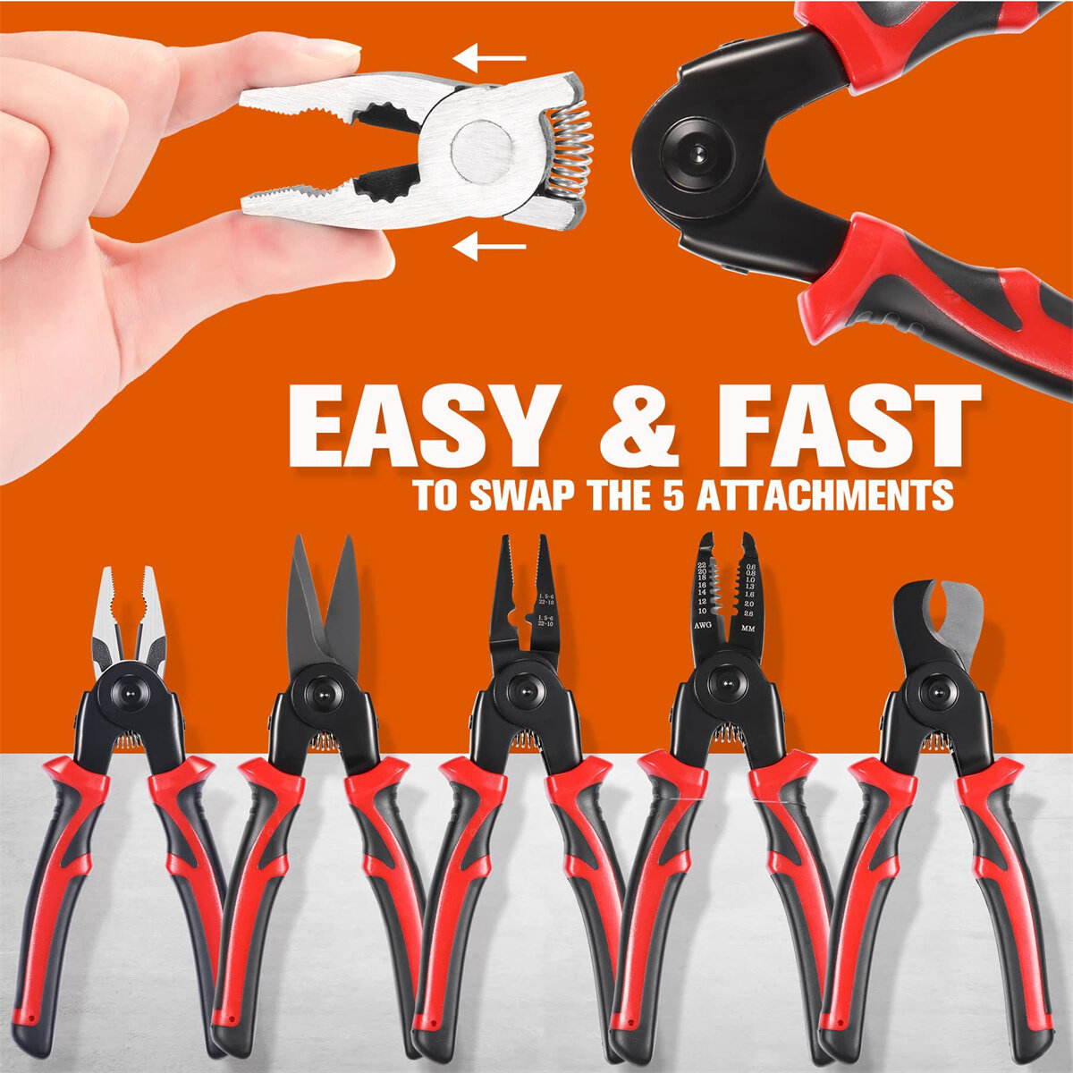 5 in 1 Plier Tool Set High Carbon Steel Wire Cutters Wire Strippers Needle Nose Pliers Long Range Durable Suitable for Heavy Dut