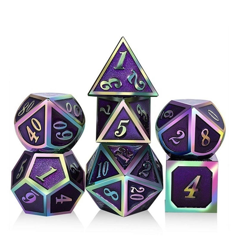 7Pcs/Set Rainbow Edge Metal Dice Set with Bag Board Role Playing Dragons Table Game Bar Party Game Dice Hobbies Toy Gift