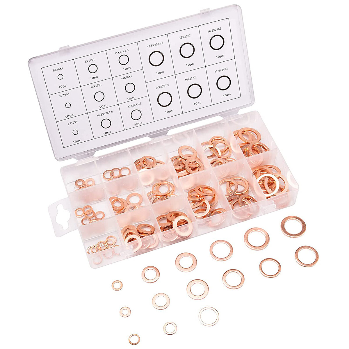 150PCS 15 Sizes Copper Metric Sealing Washers Assortment Set Flat Ring Sump Plug Oil Seal Gasket Sealing Washers Crush Washer As